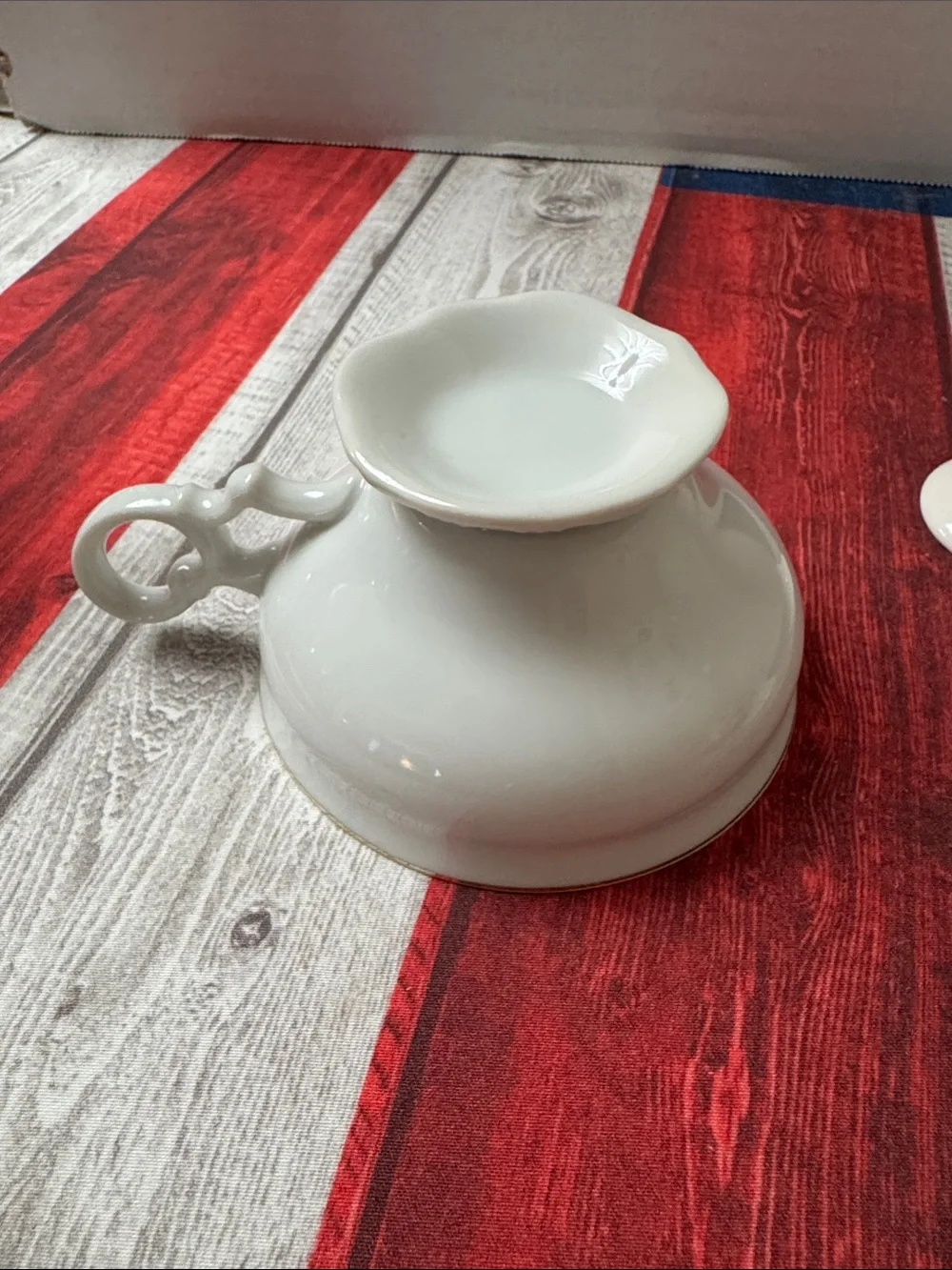 Vintage White/Cream Ceramic Pedestal Tea Cup and Egg Cups Set